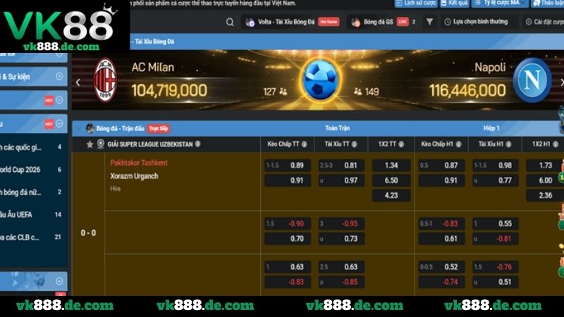 Thể Thao VK88 - Cá Cược Đỉnh Cao, Tỷ Lệ Kèo Hấp Dẫn Các sảnh cược cực hot trên trang cược VK88